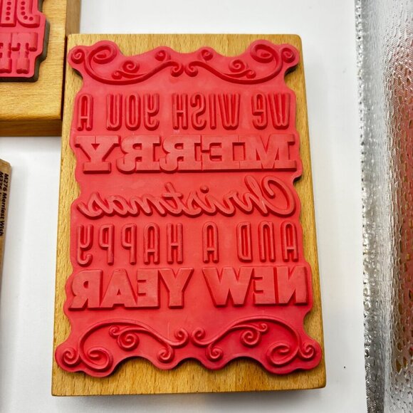 Set 3 Christmas Wooden Rubber Stamps Holiday Greetings Hampton Art Stampendous - Picture 8 of 10